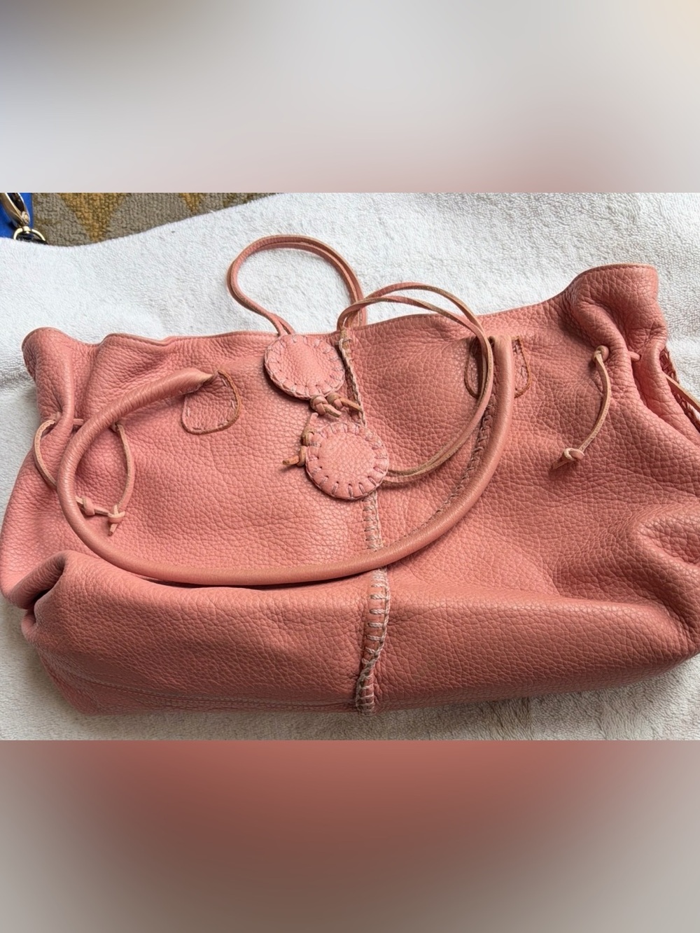 Vintage Carlos Falchi Peach Leather Tote with Stitched Details